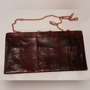 Elegant VINTAGE Burgandy Color Snakeskin Clutch